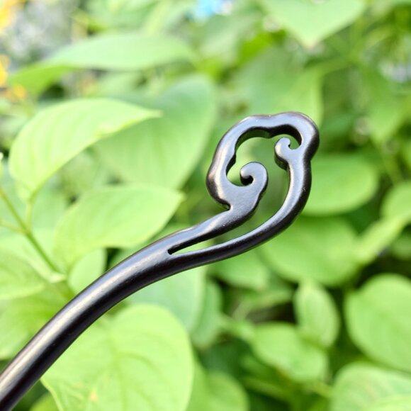 Ruyi Carved Black Wood Hair Stick - Chinese Hairpin 如意髮簪 - Picture 9 of 9